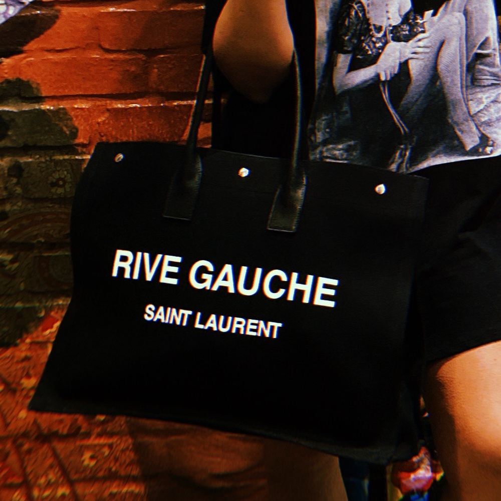 Saint Laurent Rive Gauche Canvas & Leather Tote, Black